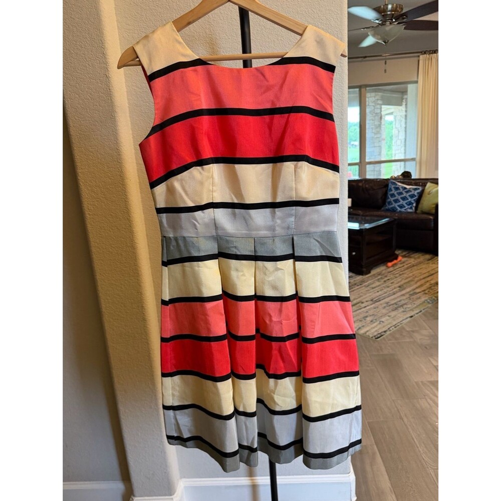 Danny & Nicole Coral, Cream & Black Striped Fit-and-Flare Dress 8